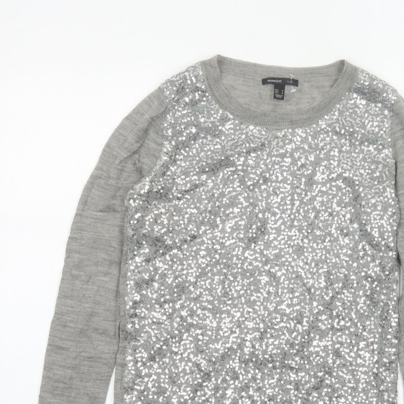 Additional view of Mango Women Grey M Sequin Front Long Sleeve Knit jumper