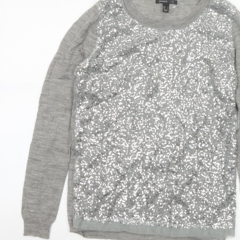 Additional view of Mango Women Grey M Sequin Front Long Sleeve Knit jumper