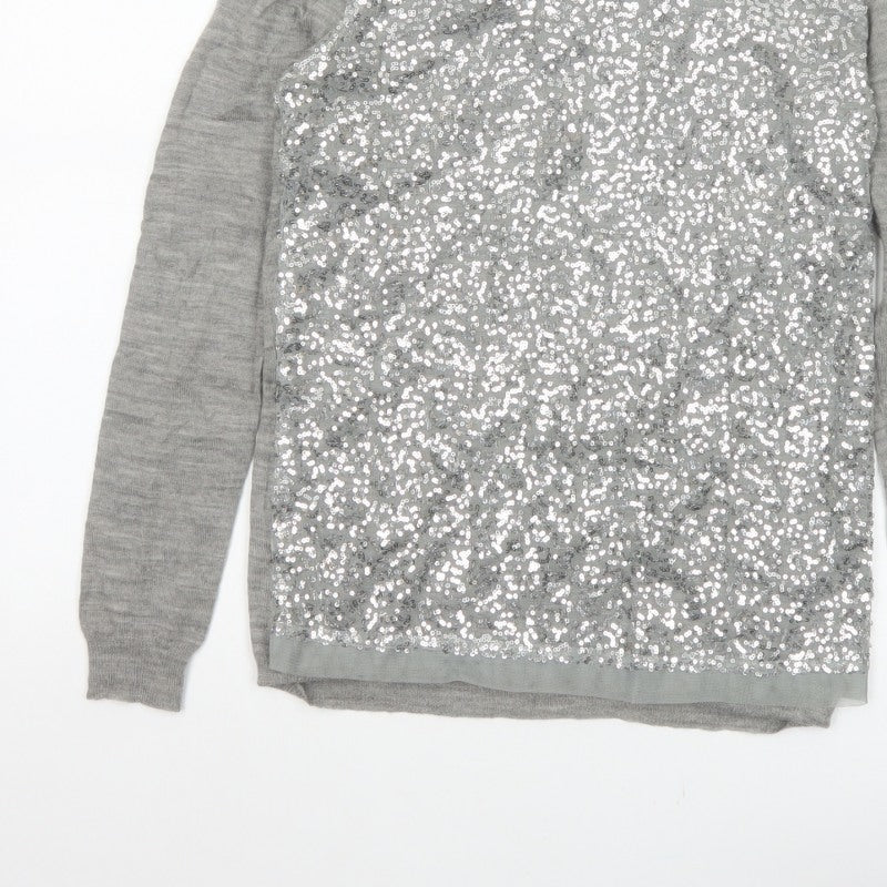 Additional view of Mango Women Grey M Sequin Front Long Sleeve Knit jumper