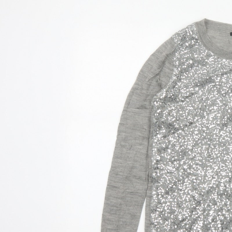 Additional view of Mango Women Grey M Sequin Front Long Sleeve Knit jumper