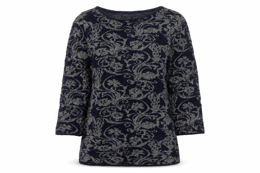 Monsoon Women’s Blue Silver Floral Glitter Knit Jumper UK 18