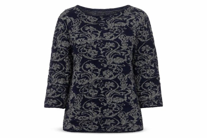 Monsoon Women’s Blue Silver Floral Glitter Knit Jumper UK 18