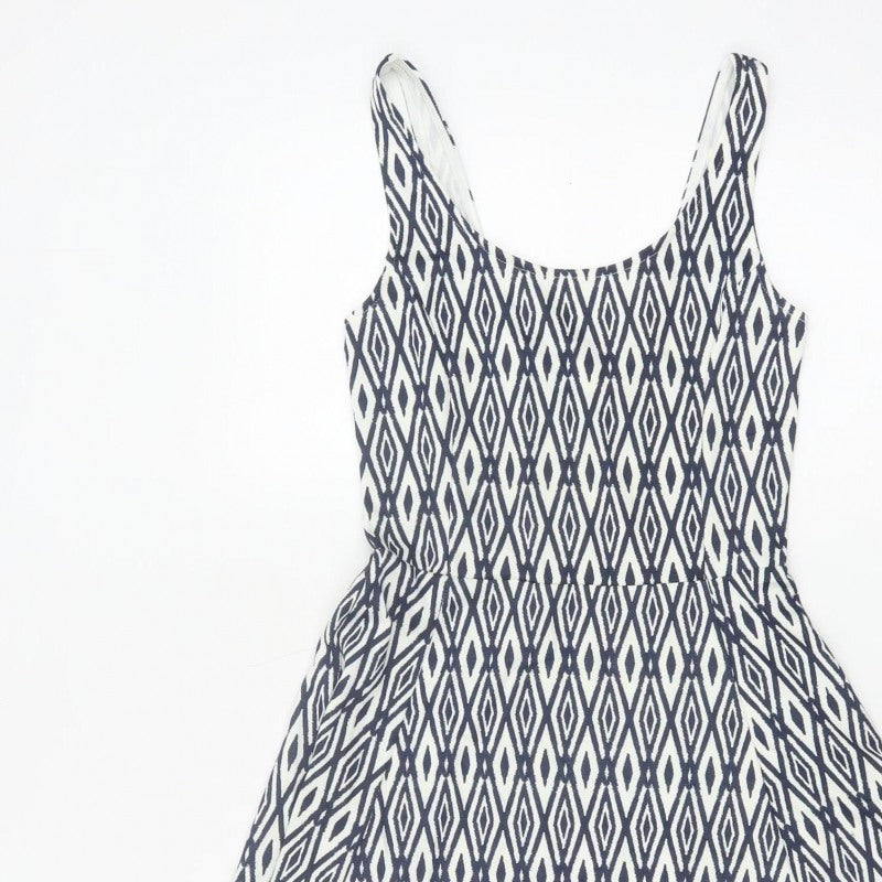 Divided H&M Women’s Blue Geometric Skater Dress UK 6 Sleeveless