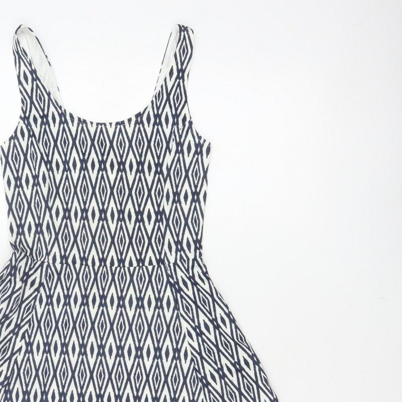Divided H&M Women’s Blue Geometric Skater Dress UK 6 Sleeveless