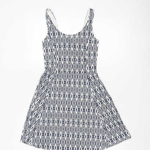 Divided H&M Women’s Blue Geometric Skater Dress UK 6 Sleeveless