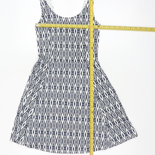 Divided H&M Women’s Blue Geometric Skater Dress UK 6 Sleeveless