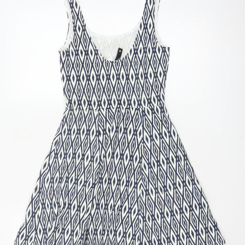 Divided H&M Women’s Blue Geometric Skater Dress UK 6 Sleeveless