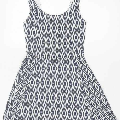 Divided H&M Women’s Blue Geometric Skater Dress UK 6 Sleeveless
