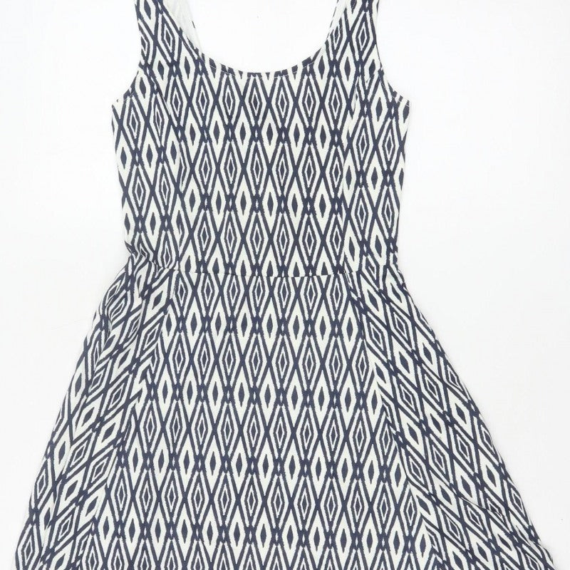 Divided H&M Women’s Blue Geometric Skater Dress UK 6 Sleeveless