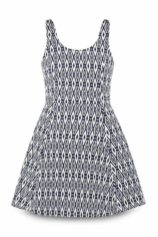 Front view of Divided H&M Women’s Blue Geometric Skater Dress UK 6 Sleeveless