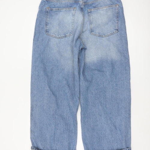 M&S Women Blue UK 16 Wide Leg High Rise Cuffed Jeans
