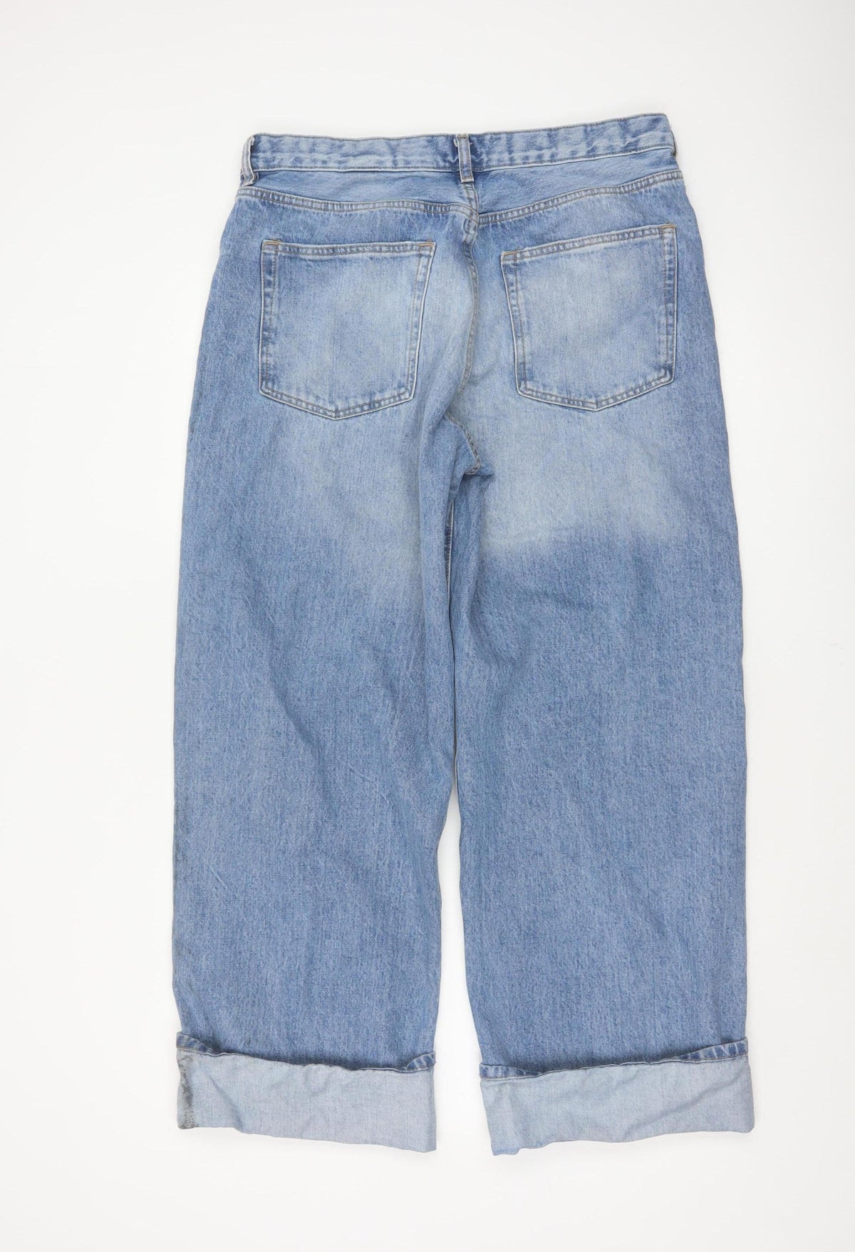 M&S Women Blue UK 16 Wide Leg High Rise Cuffed Jeans