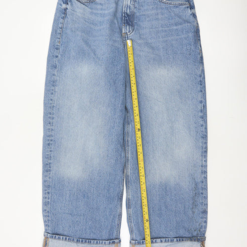 M&S Women Blue UK 16 Wide Leg High Rise Cuffed Jeans