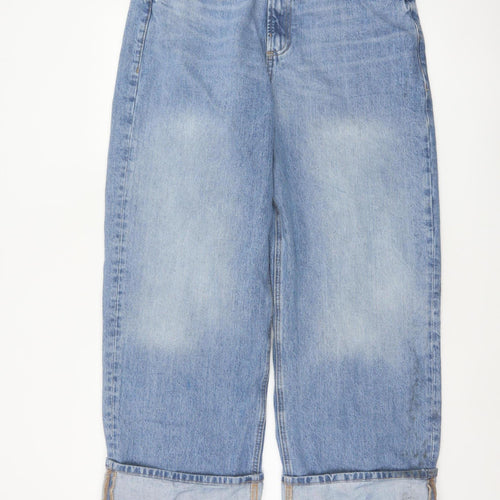 M&S Women Blue UK 16 Wide Leg High Rise Cuffed Jeans