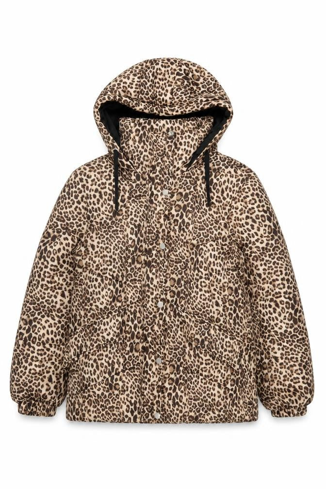 Tokyo Laundry Women’s Brown Leopard Print Puffer Jacket UK 10 Hooded