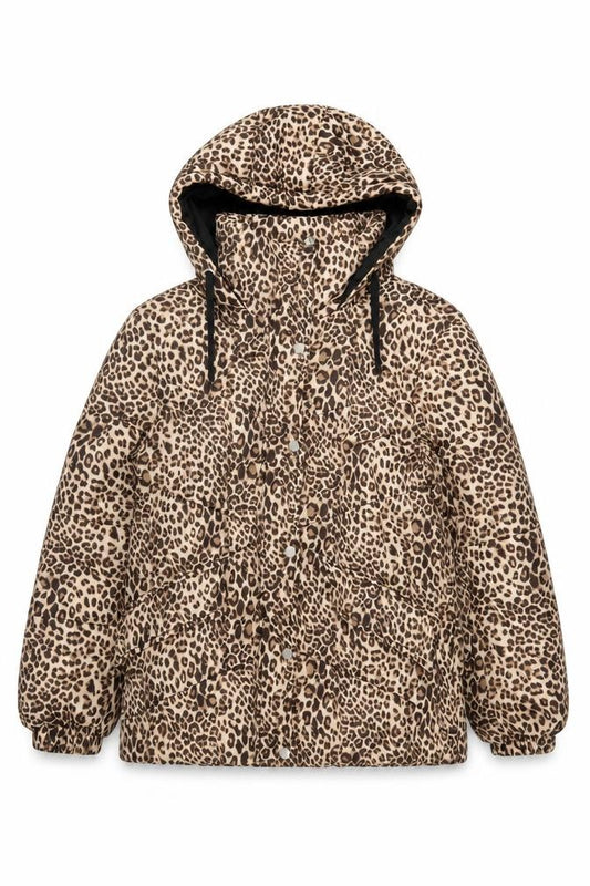 Tokyo Laundry Women’s Brown Leopard Print Puffer Jacket UK 10 Hooded