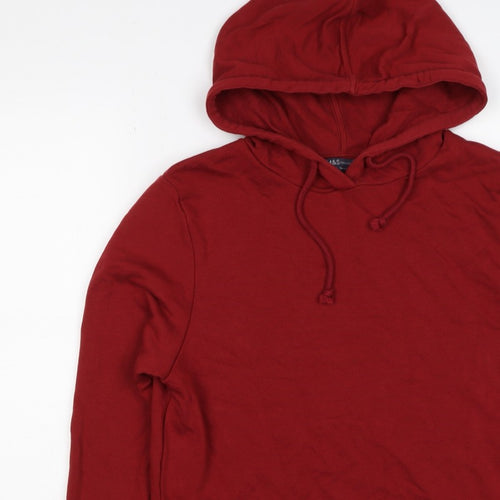Marks Spencer Women Red UK 10 Cotton Pullover Drawstring Hoodie