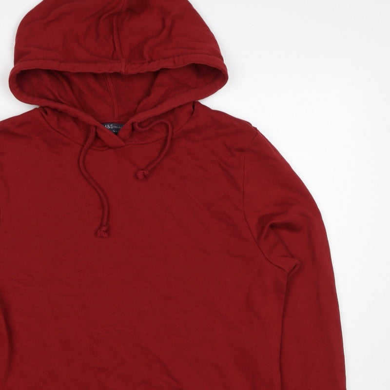 Marks Spencer Women Red UK 10 Cotton Pullover Drawstring Hoodie