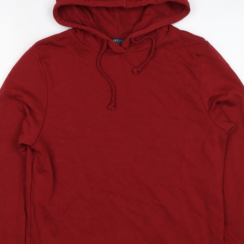 Marks Spencer Women Red UK 10 Cotton Pullover Drawstring Hoodie