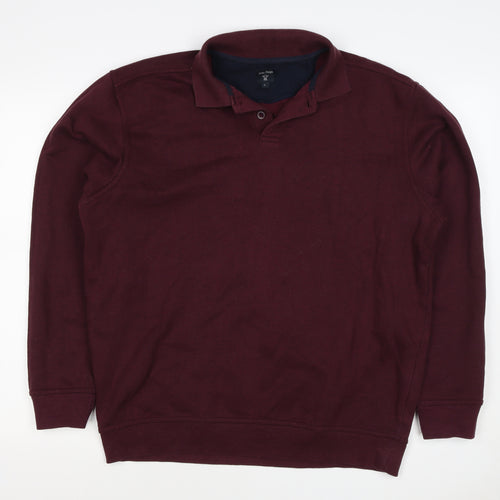 James Pringle Men's Burgundy L Henley Collared Button Sweatshirt