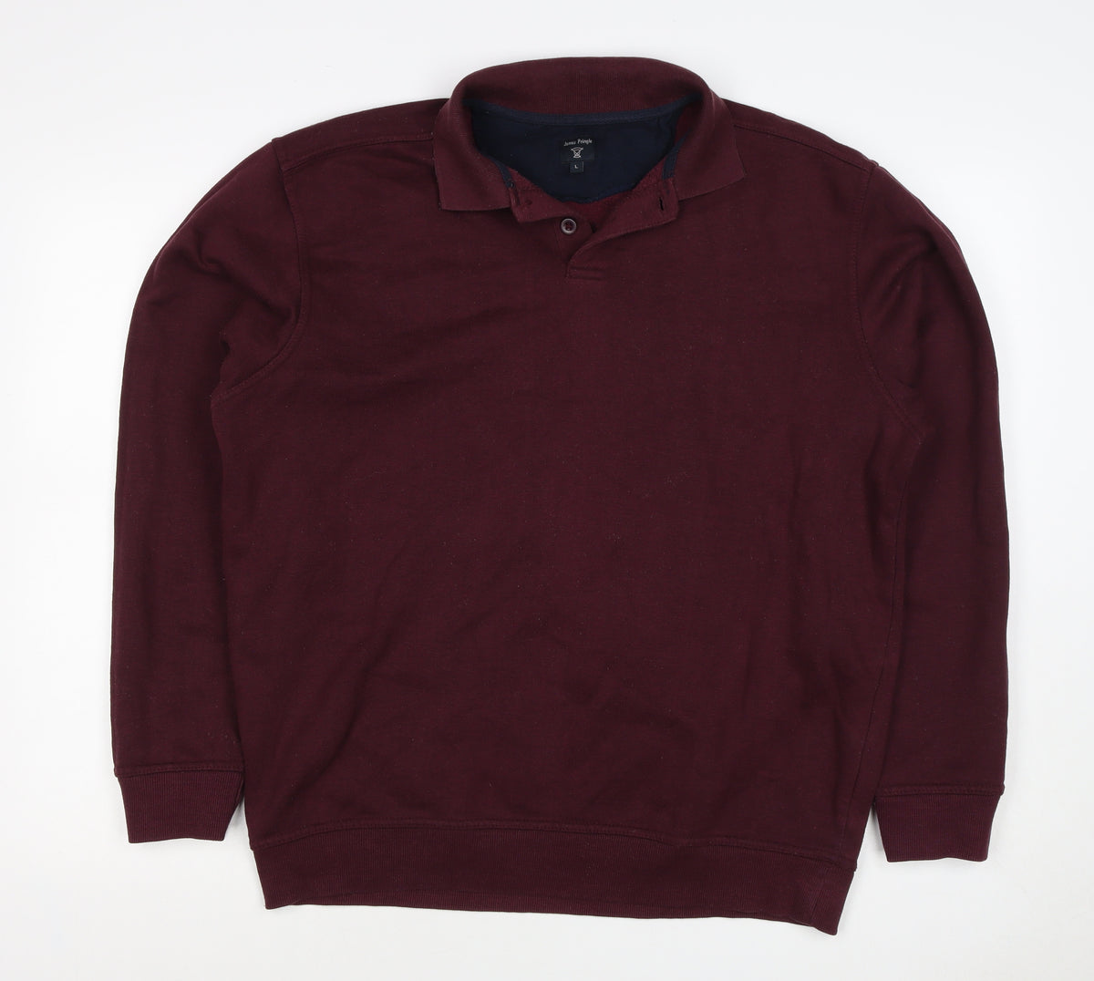 James Pringle Men's Burgundy L Henley Collared Button Sweatshirt