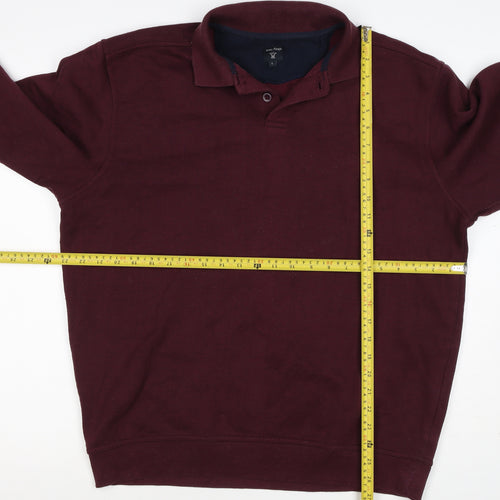James Pringle Men's Burgundy L Henley Collared Button Sweatshirt