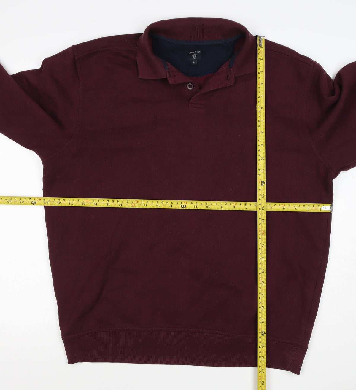 James Pringle Men's Burgundy L Henley Collared Button Sweatshirt