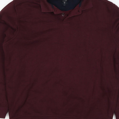James Pringle Men's Burgundy L Henley Collared Button Sweatshirt