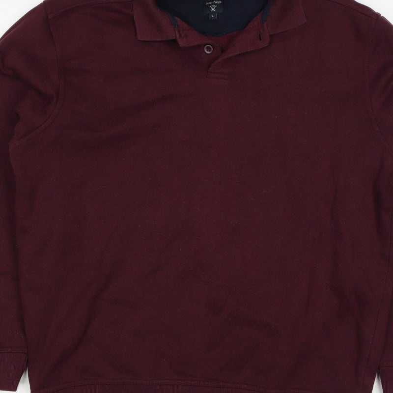 James Pringle Men's Burgundy L Henley Collared Button Sweatshirt