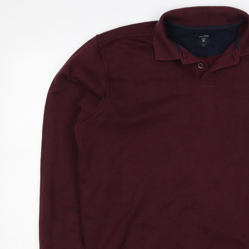 James Pringle Men's Burgundy L Henley Collared Button Sweatshirt