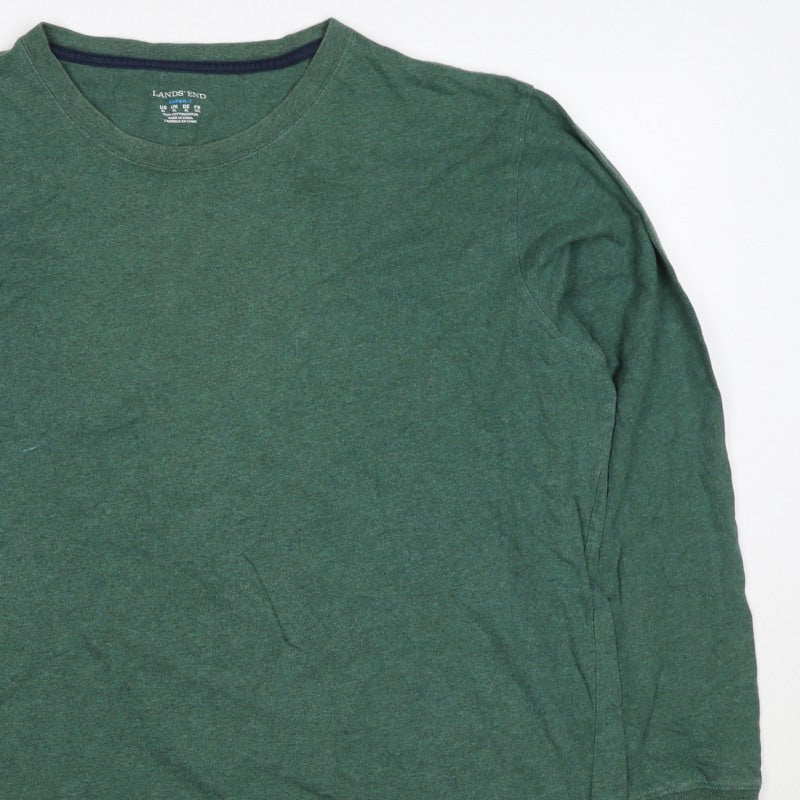 Lands' End Men's Green XL Super-T Cotton Long Sleeve Crew Neck T-Shirt