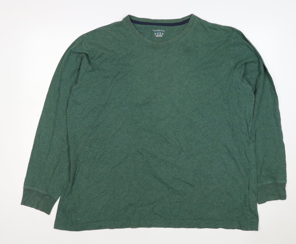 Lands' End Men's Green XL Super-T Cotton Long Sleeve Crew Neck T-Shirt