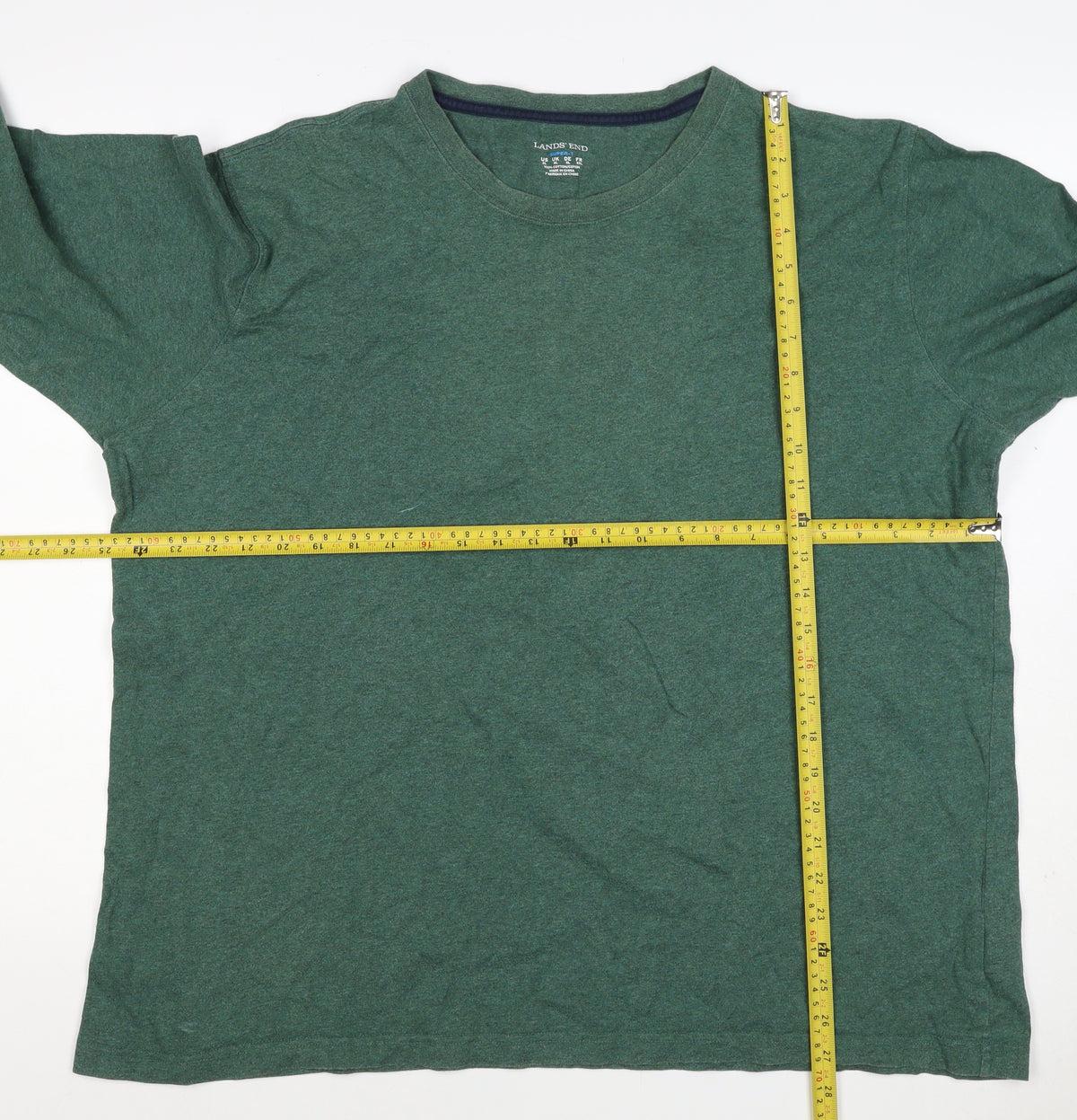 Lands' End Men's Green XL Super-T Cotton Long Sleeve Crew Neck T-Shirt