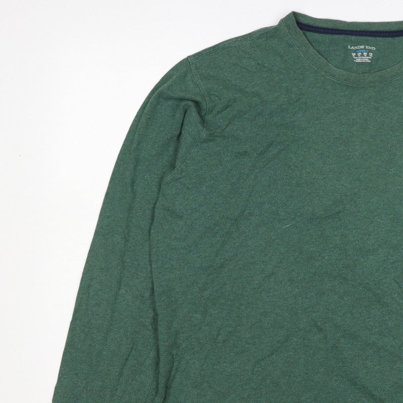 Lands' End Men's Green XL Super-T Cotton Long Sleeve Crew Neck T-Shirt