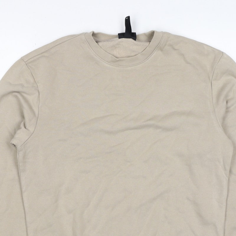 H&M Men’s Beige XS Relaxed Fit Fleece Crew Neck Pullover Sweatshirt