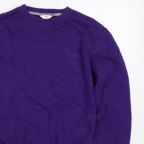 Cotton Traders Men's Purple S Crew Neck Logo Sweatshirt Cotton Blend