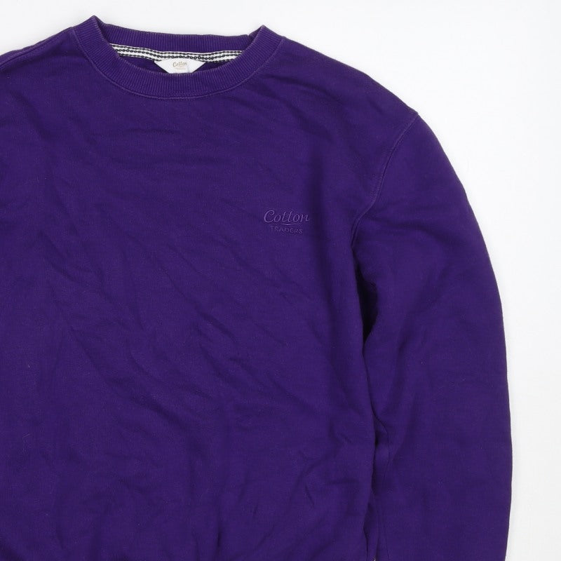 Cotton Traders Men's Purple S Crew Neck Logo Sweatshirt Cotton Blend