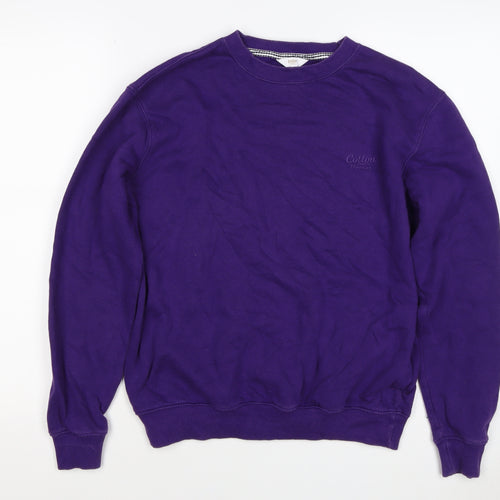 Cotton Traders Men's Purple S Crew Neck Logo Sweatshirt Cotton Blend