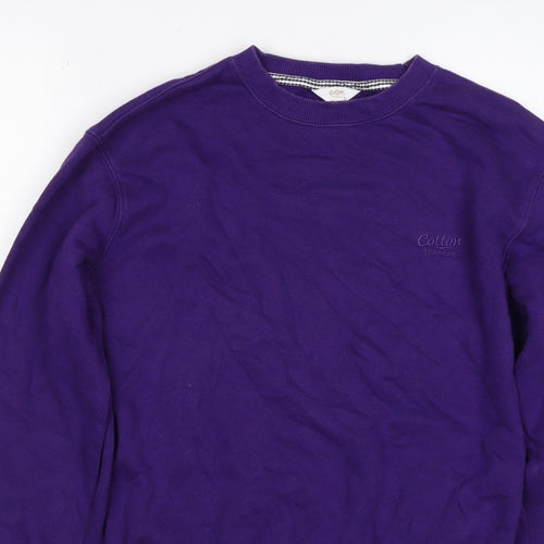 Cotton Traders Men's Purple S Crew Neck Logo Sweatshirt Cotton Blend