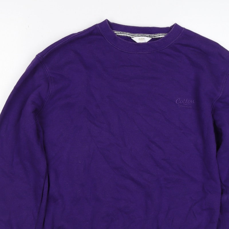 Cotton Traders Men's Purple S Crew Neck Logo Sweatshirt Cotton Blend