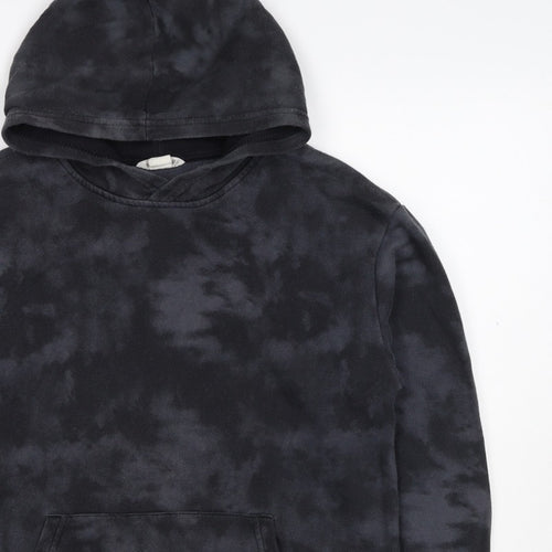 H&M Boys Black Tie Dye Pullover Hoodie 12-13 Years Kangaroo Pocket
