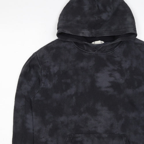 H&M Boys Black Tie Dye Pullover Hoodie 12-13 Years Kangaroo Pocket