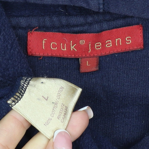 FCUK Jeans Men's Navy L Full Zip Hoodie Logo Cotton