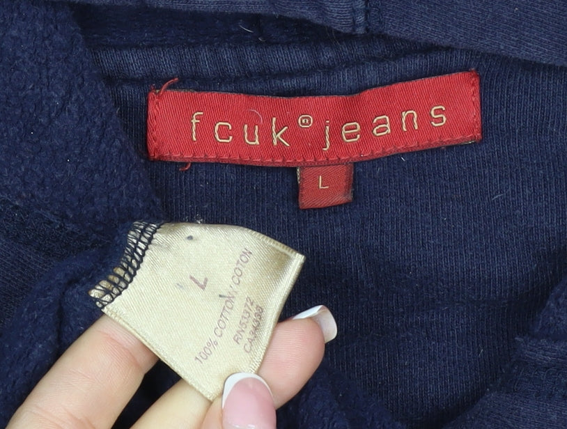 FCUK Jeans Men's Navy L Full Zip Hoodie Logo Cotton