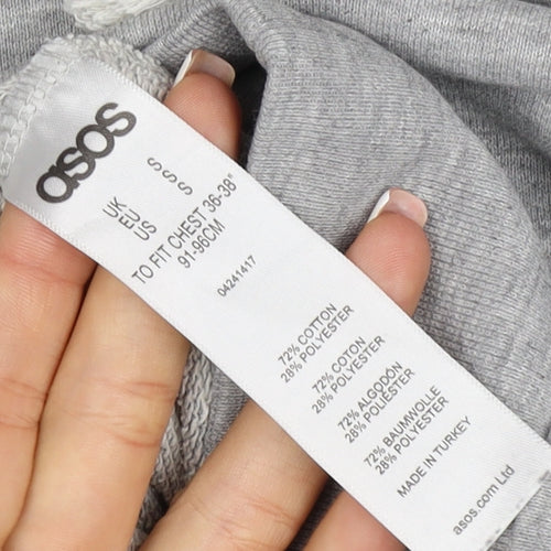 ASOS Men’s Grey S Pullover Hoodie Drawstring Pocket Cotton Blend