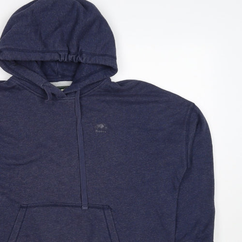 Roots Men’s Blue Logo Pullover Hoodie Size M Cotton Blend