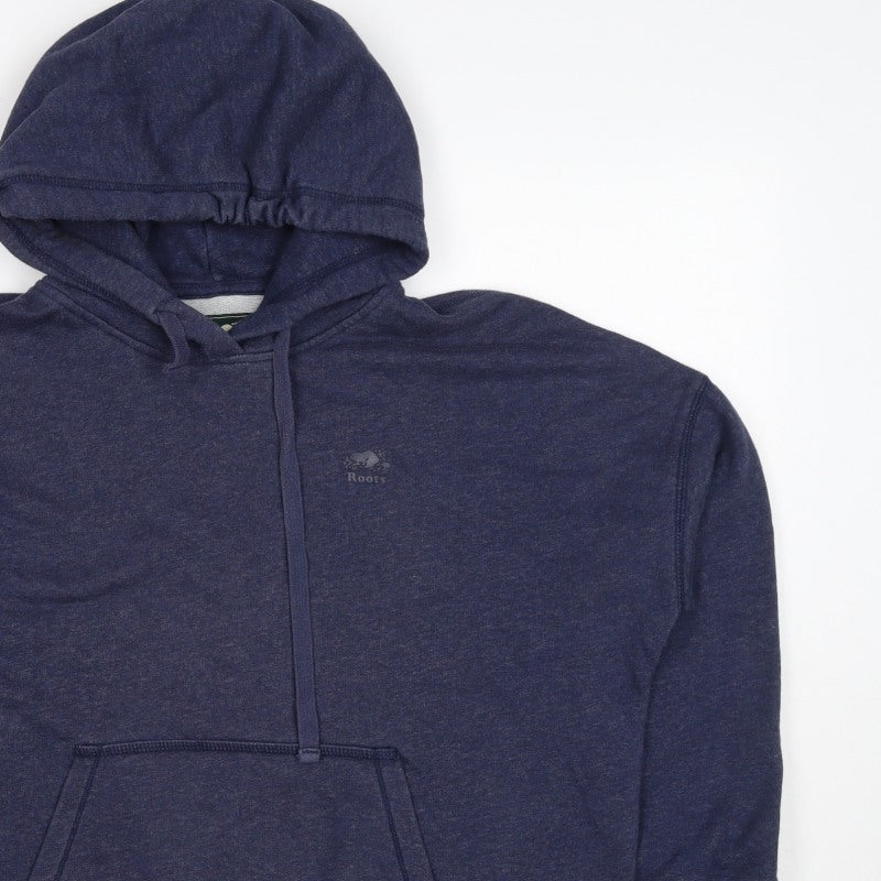 Roots Men’s Blue Logo Pullover Hoodie Size M Cotton Blend