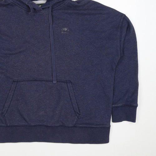 Roots Men’s Blue Logo Pullover Hoodie Size M Cotton Blend