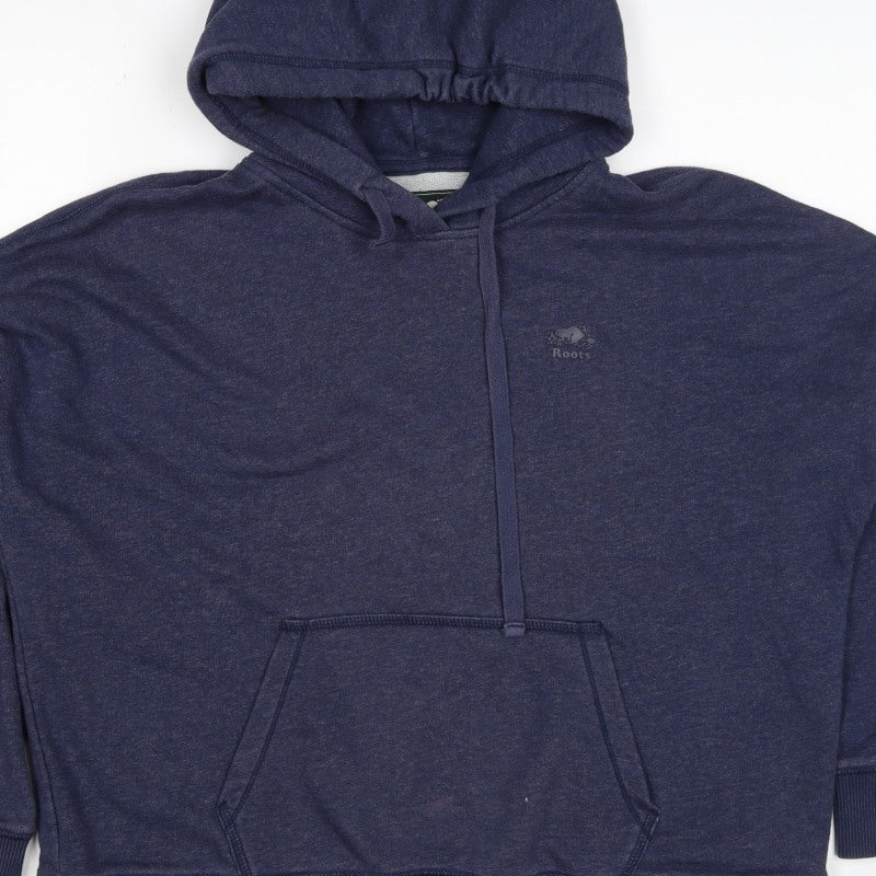 Roots Men’s Blue Logo Pullover Hoodie Size M Cotton Blend