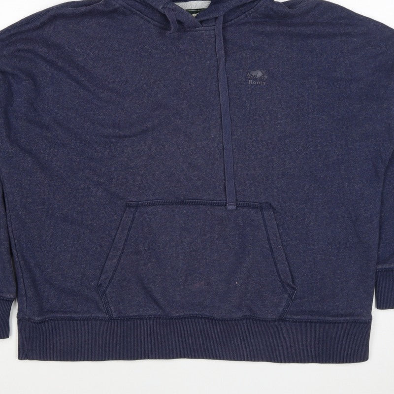 Roots Men’s Blue Logo Pullover Hoodie Size M Cotton Blend